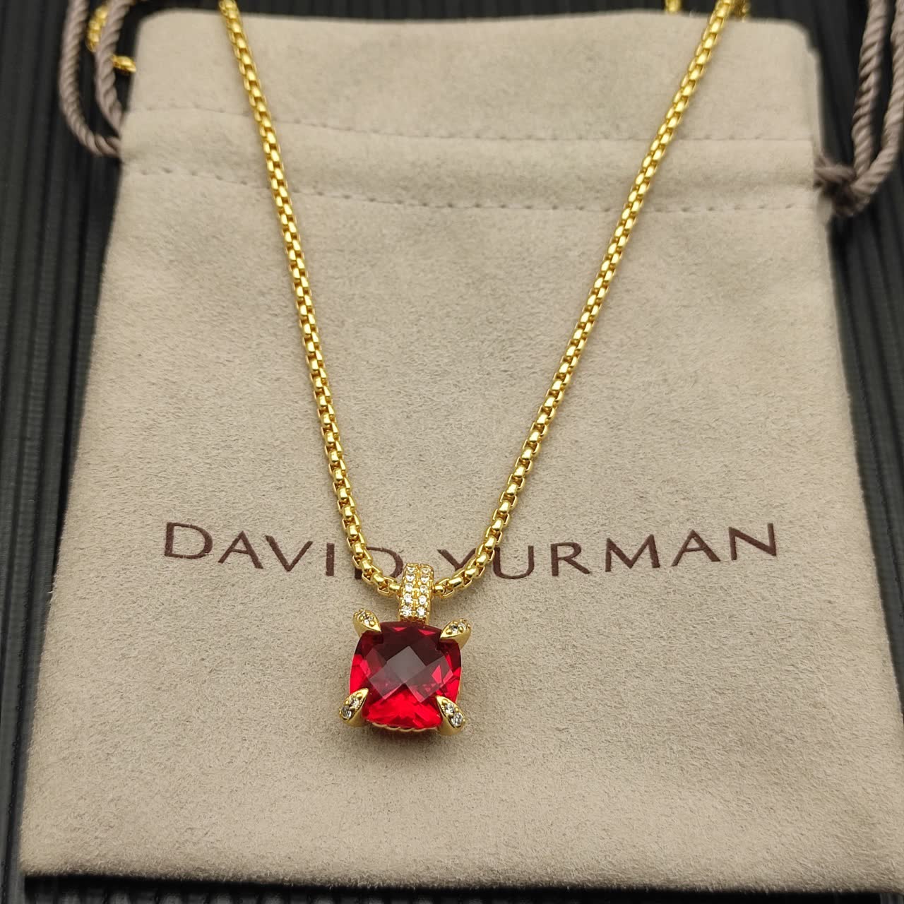 David Yurman Cable Collectibles 18K Yellow Gold Ruby and Diamond Albion Necklace